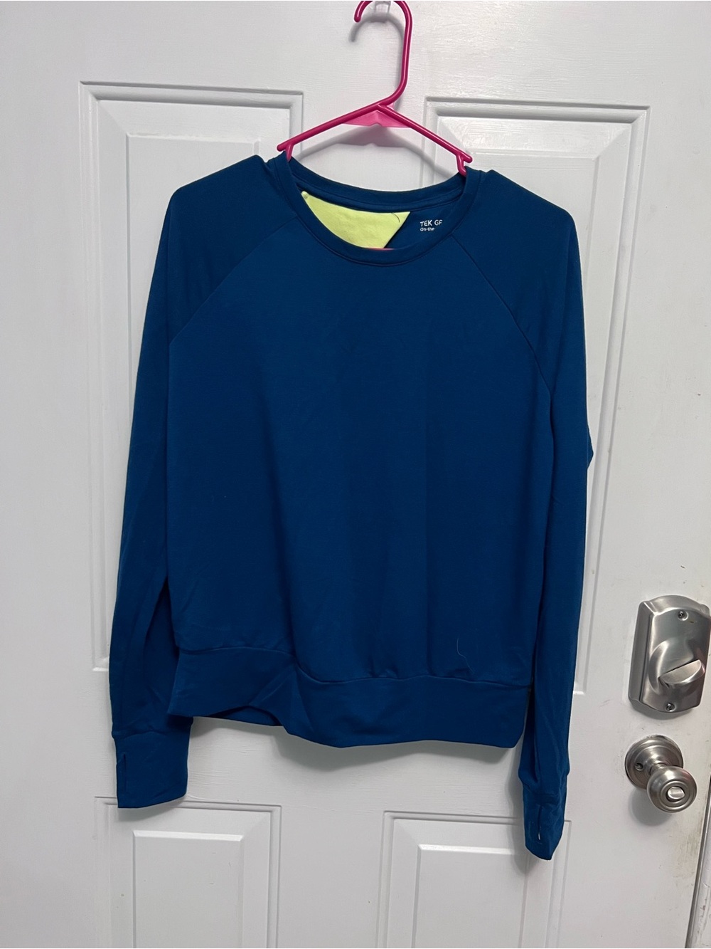Tek Gear On-The-Go Gear S Navy Blue Lime Colorblock Athletic Pullover Thumbholes